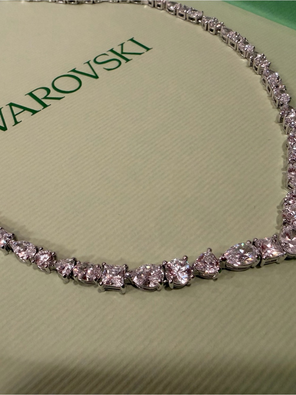 Swarovski Light Pink Crystal Tennis Necklace in Silver Tone
